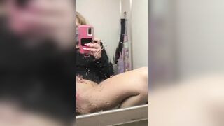 Squirting: squirting all over the planes bathroom mirror #2