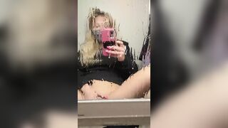 Squirting: squirting all over the planes bathroom mirror #5